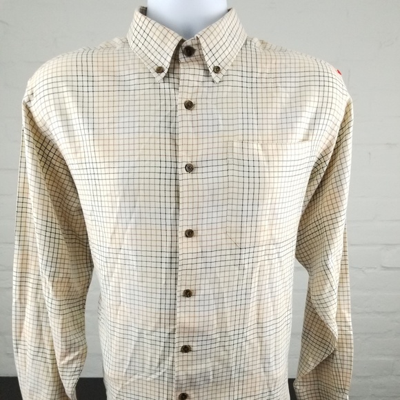 ORVIS Long Sleeve Tan Plaid Silk Wool Sz Large - Picture 1 of 8